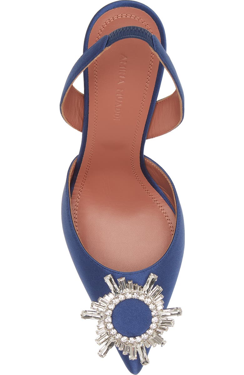 Amina Muaddi Begum Crystal Pointed Toe Slingback Pump, Alternate, color, Navy Blue