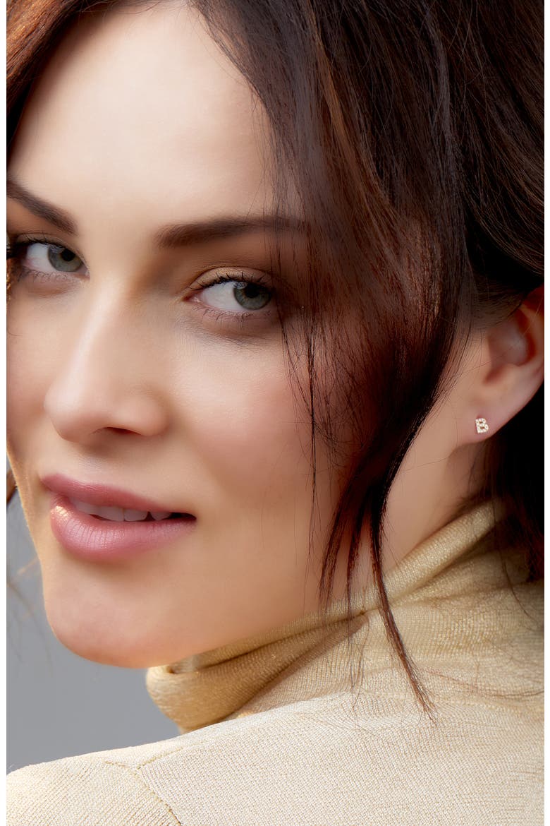 Icon Diamond Initial Single Stud Earring (Nordstrom Exclusive), Alternate, color, 18K YELLOW GOLD - Y