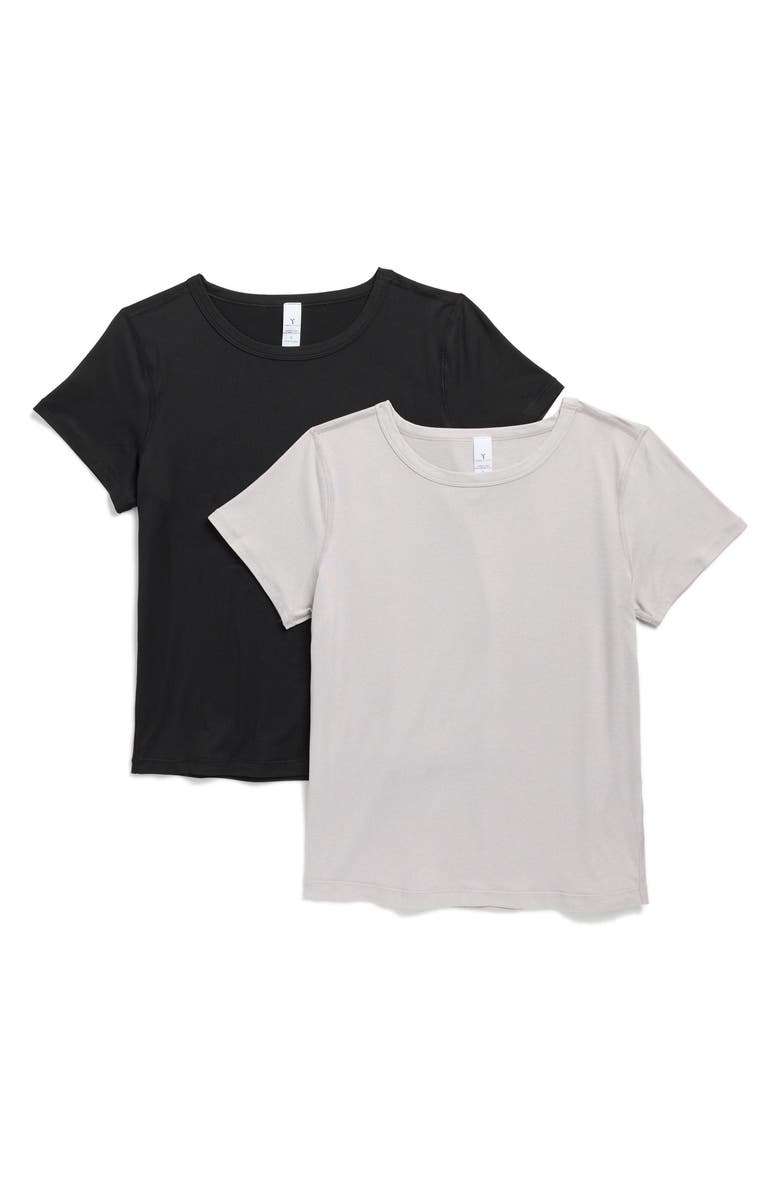 YOGALICIOUS Cationic Bare Essence 2-Pack Jersey T-Shirts, Main, color, Heather Grey/ Black