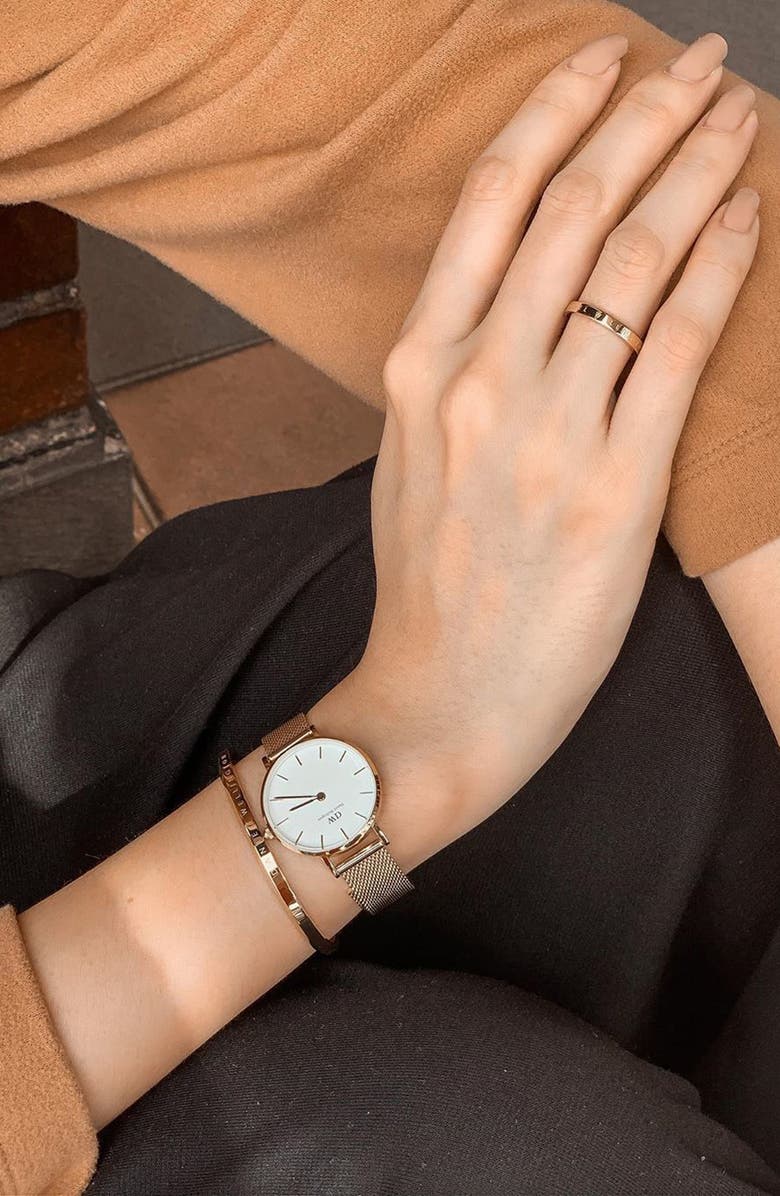 Daniel Wellington Petite Evergold Mesh Strap Watch, 28mm & Bracelet Set, Alternate, color,