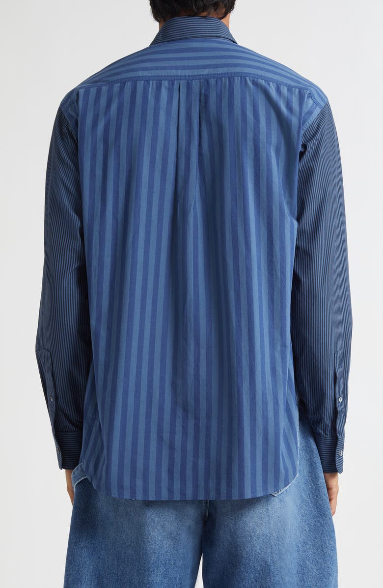 JW Anderson Patchwork Stripe Cotton Button-Up Shirt, Alternate, color, Navy