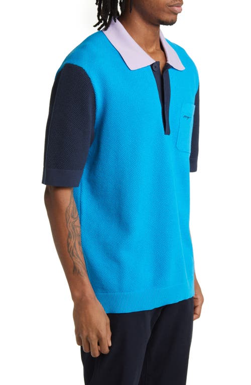 Hugo Boss Hugo Straa Oversize Textured Colorblock Pocket Polo In Blue