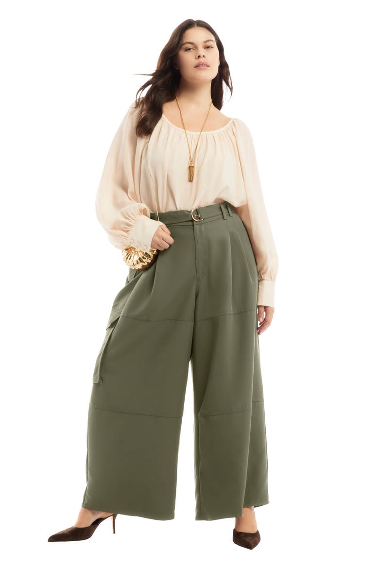 High-Rise Wide-Leg Cargo Pants, Main, color, DARK OLIVE