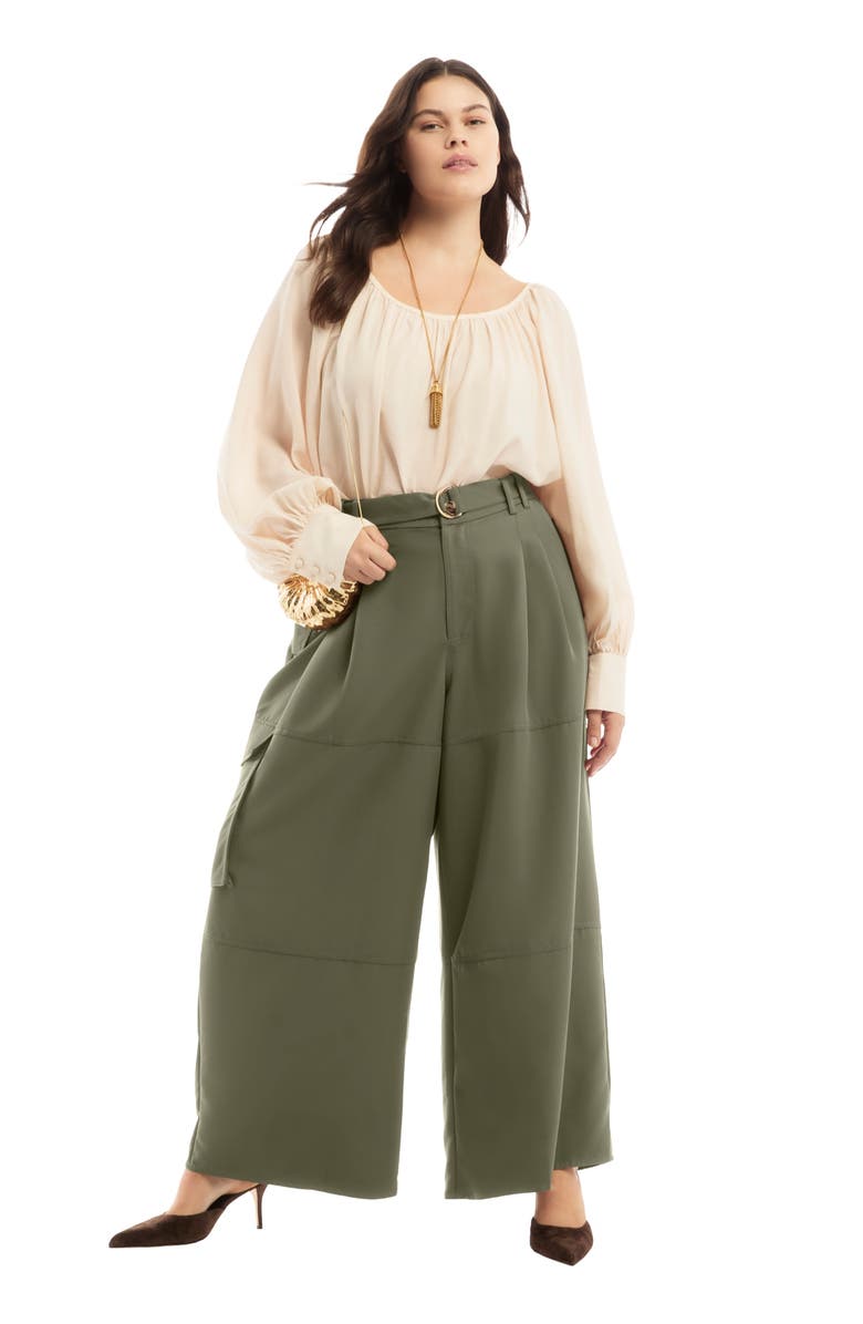 June + Vie High-Rise Wide-Leg Cargo Pants, Main, color, Dark Olive
