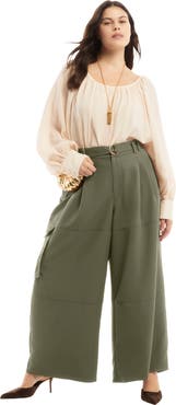 June + Vie High-Rise Wide-Leg Cargo Pants