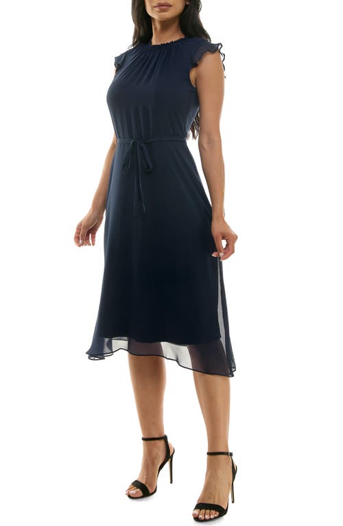 Shop Nina Leonard Flutter Sleeve Chiffon Midi Dress In Navy