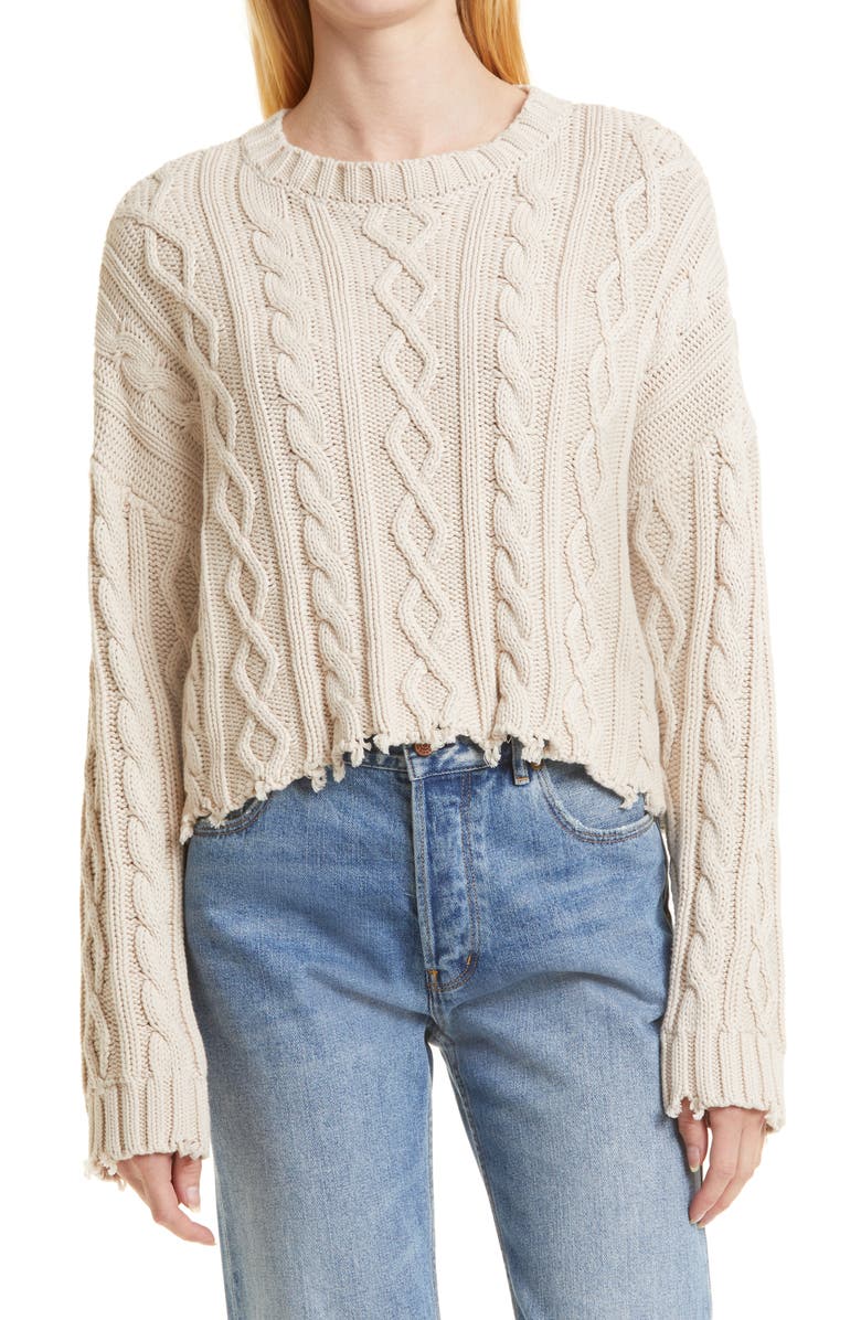 Pistola Eva Cable Knit Frayed Edge Cotton Sweater, Main, color,