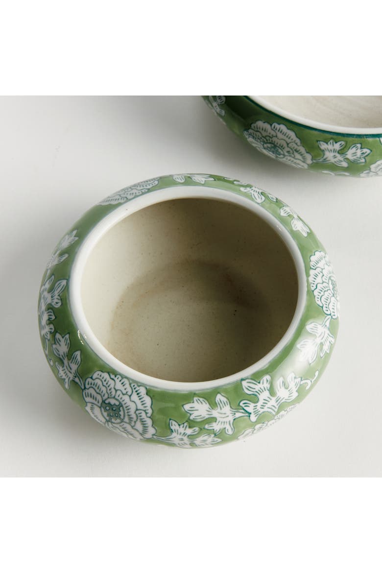 Green & White Ceramic Imperial Lotus Low Pots, Set of 2, Alternate, color, Green