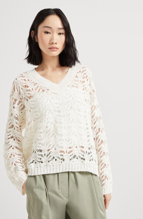 Brunello Cucinelli Women Silk And Linen Foliage Sweater In White