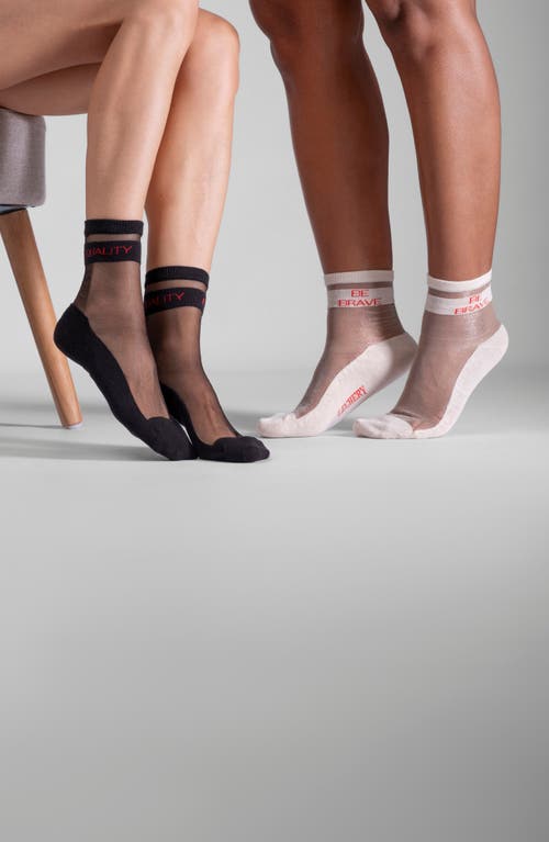 Lechery ® 2-pack Be Brave & Equality Sheer Crew Socks In White/black