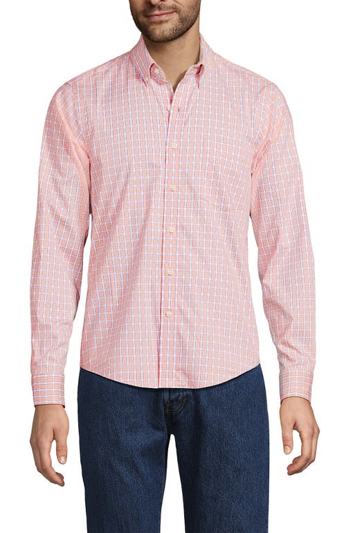 Lands' End Long Sleeve Tailored Fit Travel Kit Shirt In Crisp Peach/cobalt Plaid