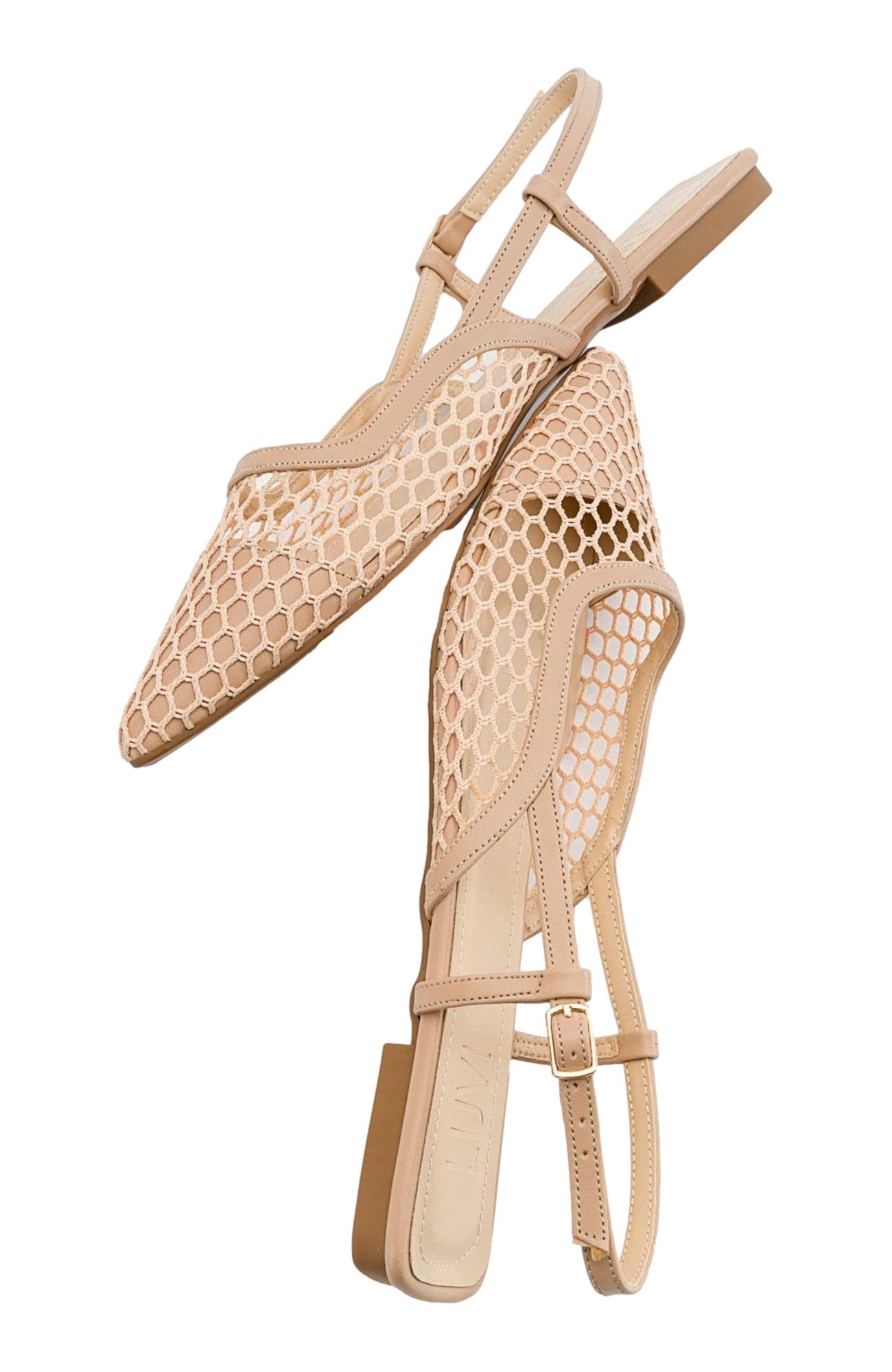 Prologue Shoes Brace Blue Mesh Flat Sandal, Alternate, color, Beige Faux Leather