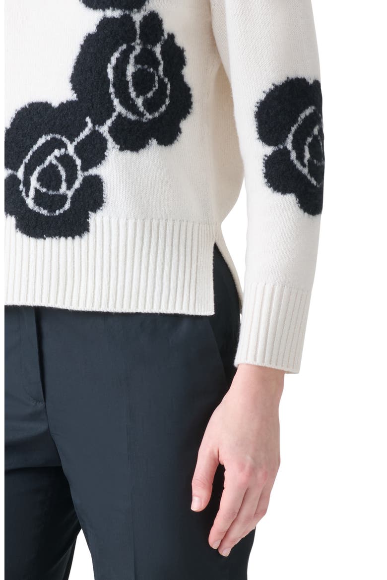 Anemone Intarsia Cashmere & Silk Crewneck Sweater, Alternate, color, ECRU-BLACK