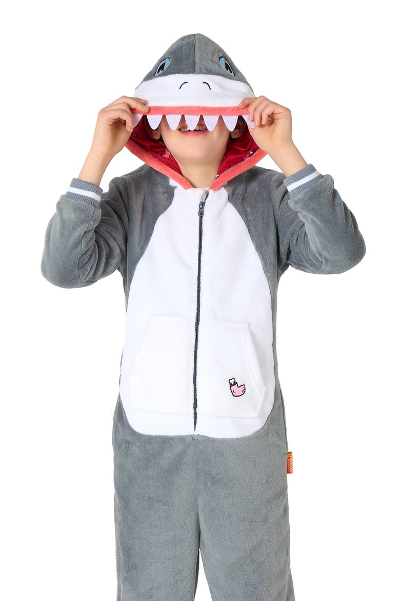 Kids' Shark One Piece Hooded Jumpsuit, Alternate, color, GREY