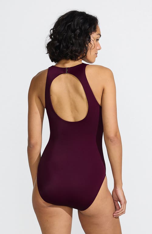 Lands' End Tugless High Neck Portrait Back One Piece Swimsuit In Burgundy