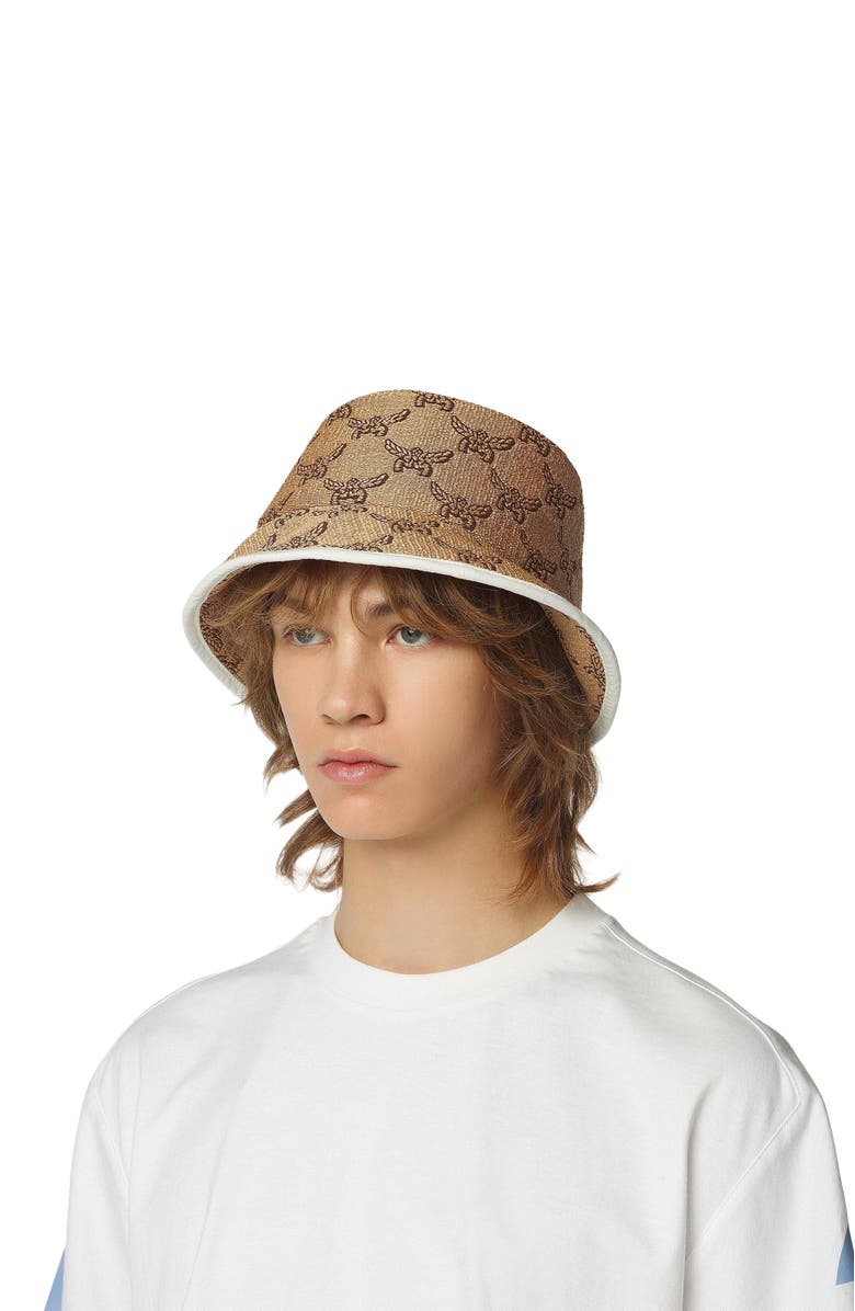MCM Bucket Hat in Lauretos Raffia Jacquard, Alternate, color, 