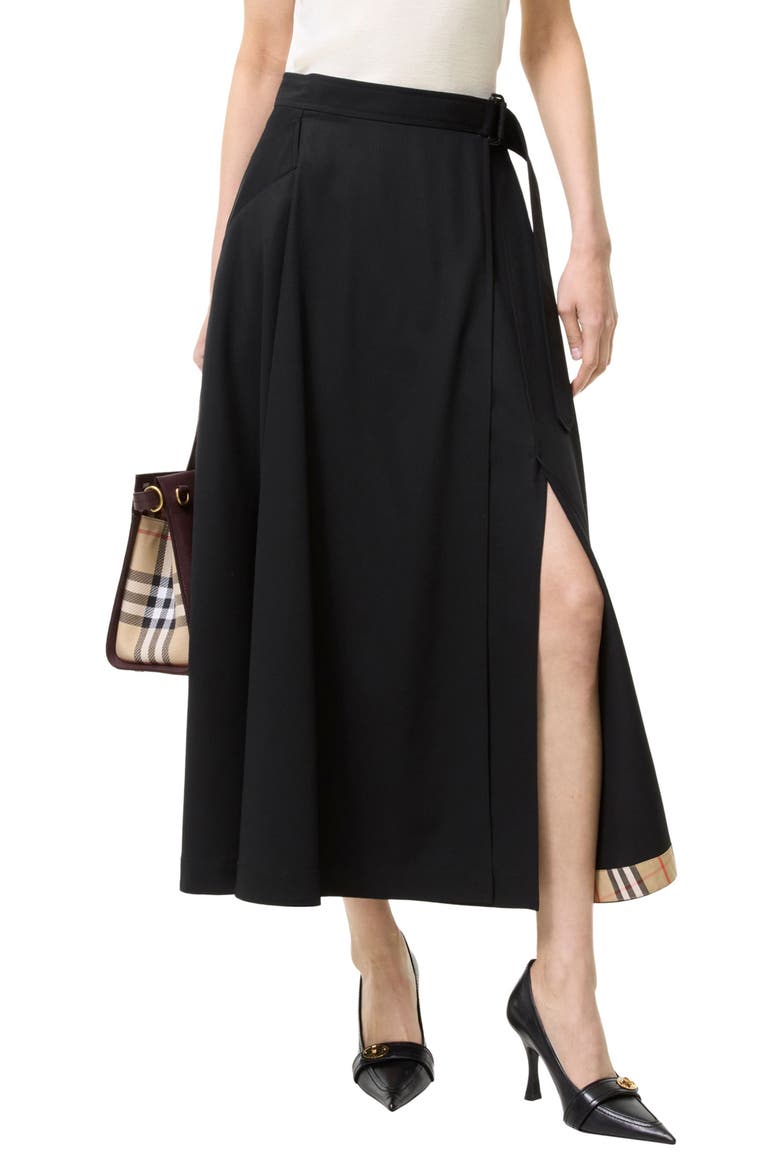 Belina Belted Wool Twill Skirt, Main, color, BLACK