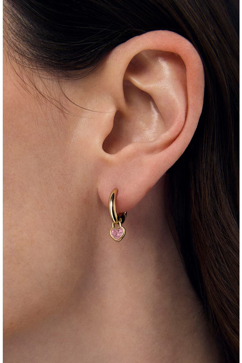 Cherie Heart Charm Huggie Hoop Earrings, Alternate, color, PINK