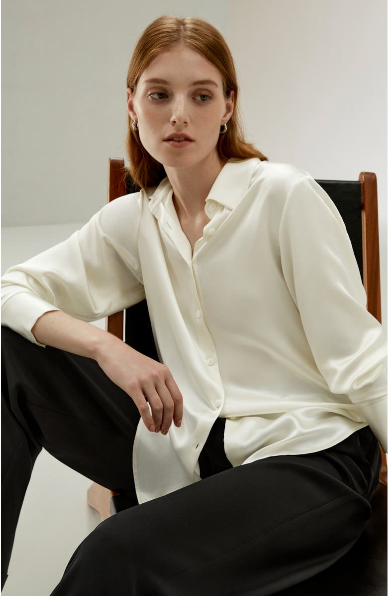 Lilysilk Oversize Style Silk Blouse, Alternate, color, Lily White