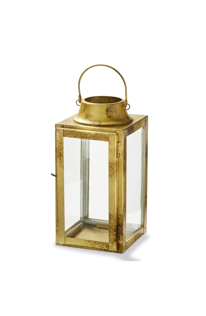 tag Liam Lantern Antique Brass Candle Holder Elegant Iron Design, Main, color, Gold