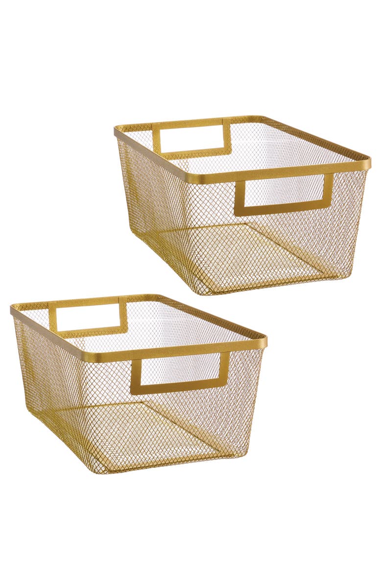mDesign Metal Mesh Pantry Basket with Handles - Set of 2 - Soft Brass, Main, color, 