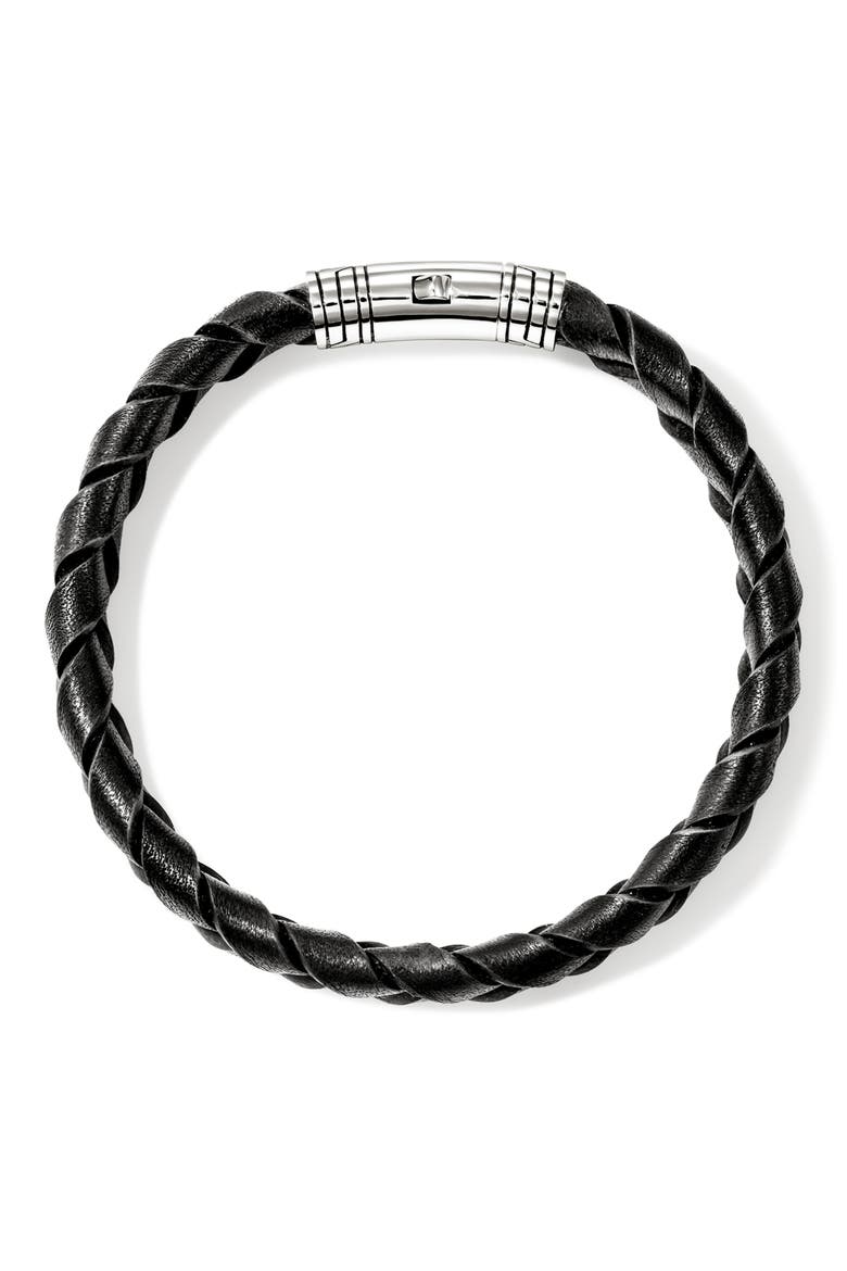 Leather & Sterling Silver Bracelet, Alternate, color, BLACK/ SILVER