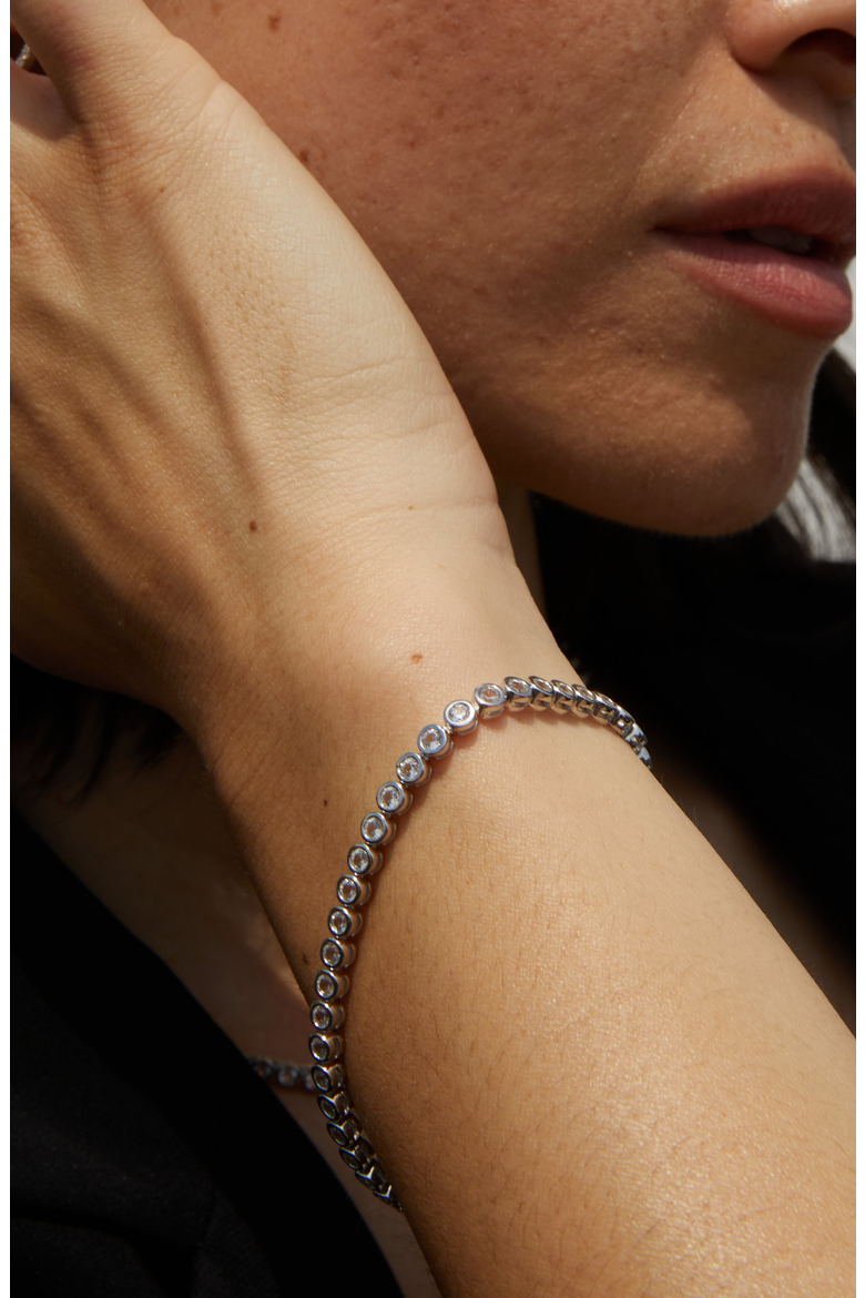 Lab Grown White Sapphire Bezel Tennis Bracelet, Alternate, color, Sterling Silver
