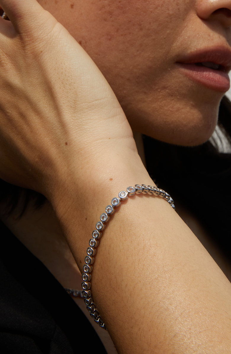 Aurate New York Lab Grown White Sapphire Bezel Tennis Bracelet, Alternate, color, White Vermeil