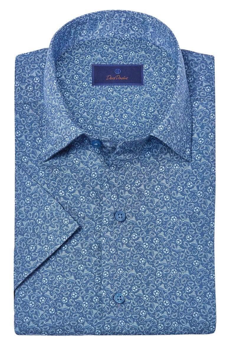 Casual Short Sleeve Button-Up Shirt, Alternate, color, NAVY/ SKY