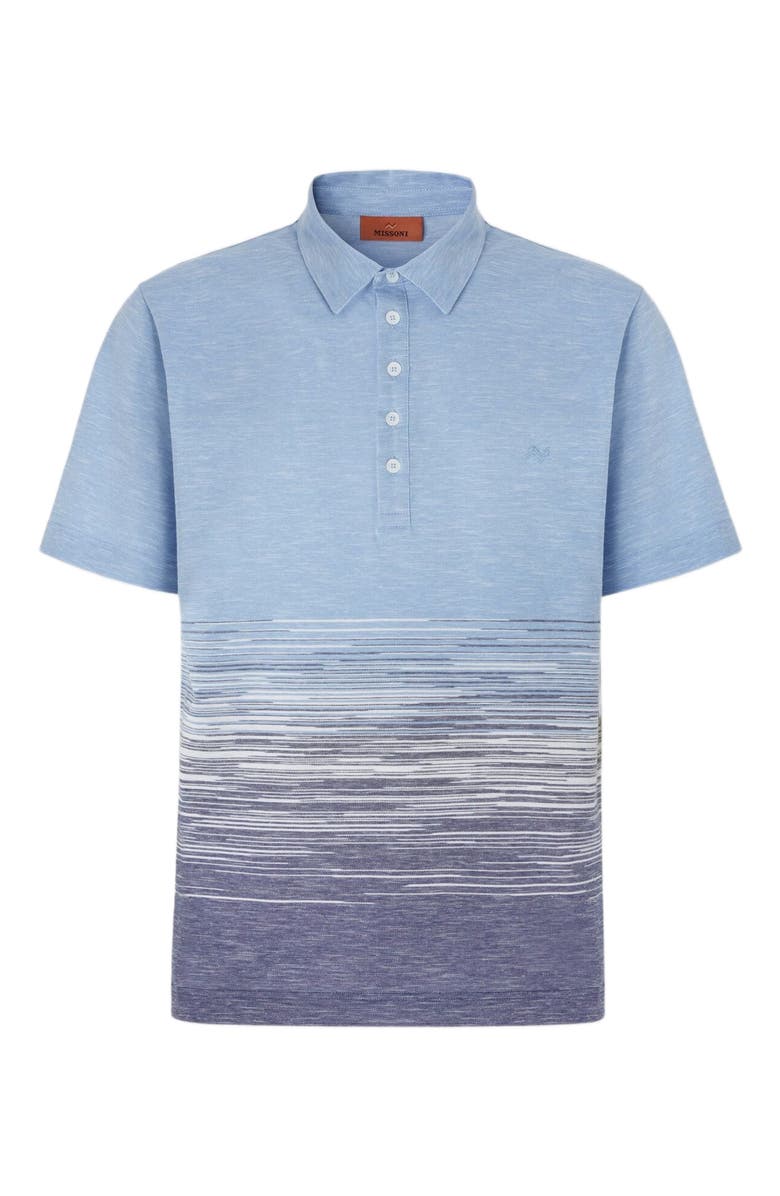 Missoni Slub Cotton And Linen Polo Shirt With Zigzag Embroidery, Alternate, color, Blue