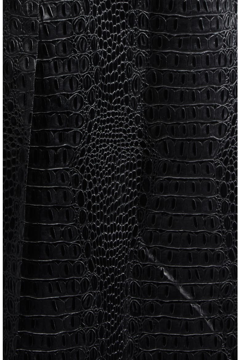 Croc Embossed Faux Leather Trench Coat, Alternate, color, BLACK