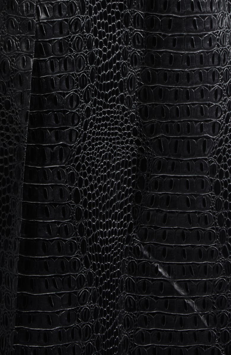 KIM SHUI Croc Embossed Faux Leather Trench Coat, Alternate, color, Black