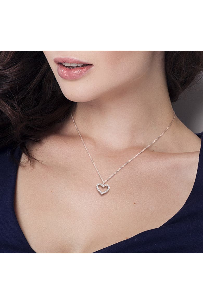 Moissanite Open Heart Pendant, Alternate, color, Sterling Silver