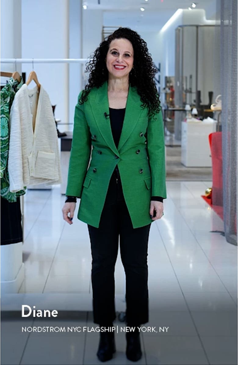 Faux Double Breasted Three Quarter Sleeve Linen & Silk Blazer, sales video thumbnail