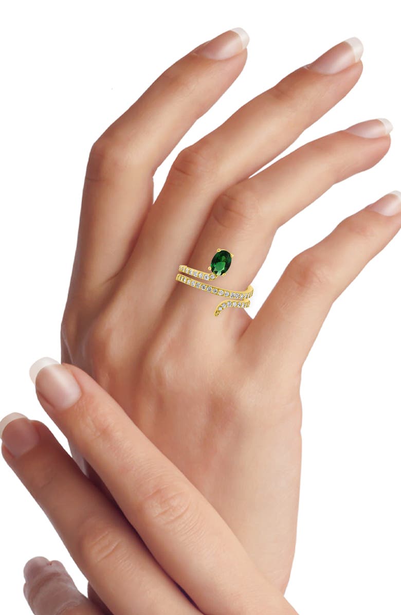 CZ by Kenneth Jay Lane Serpent Cubic Zirconia Ring, Alternate, color, Green/ Gold