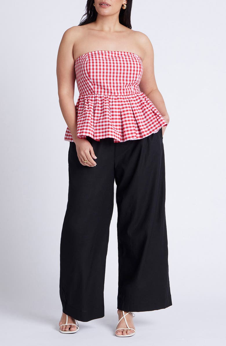ELOQUII Gingham Strapless Peplum Top, Alternate, color, 