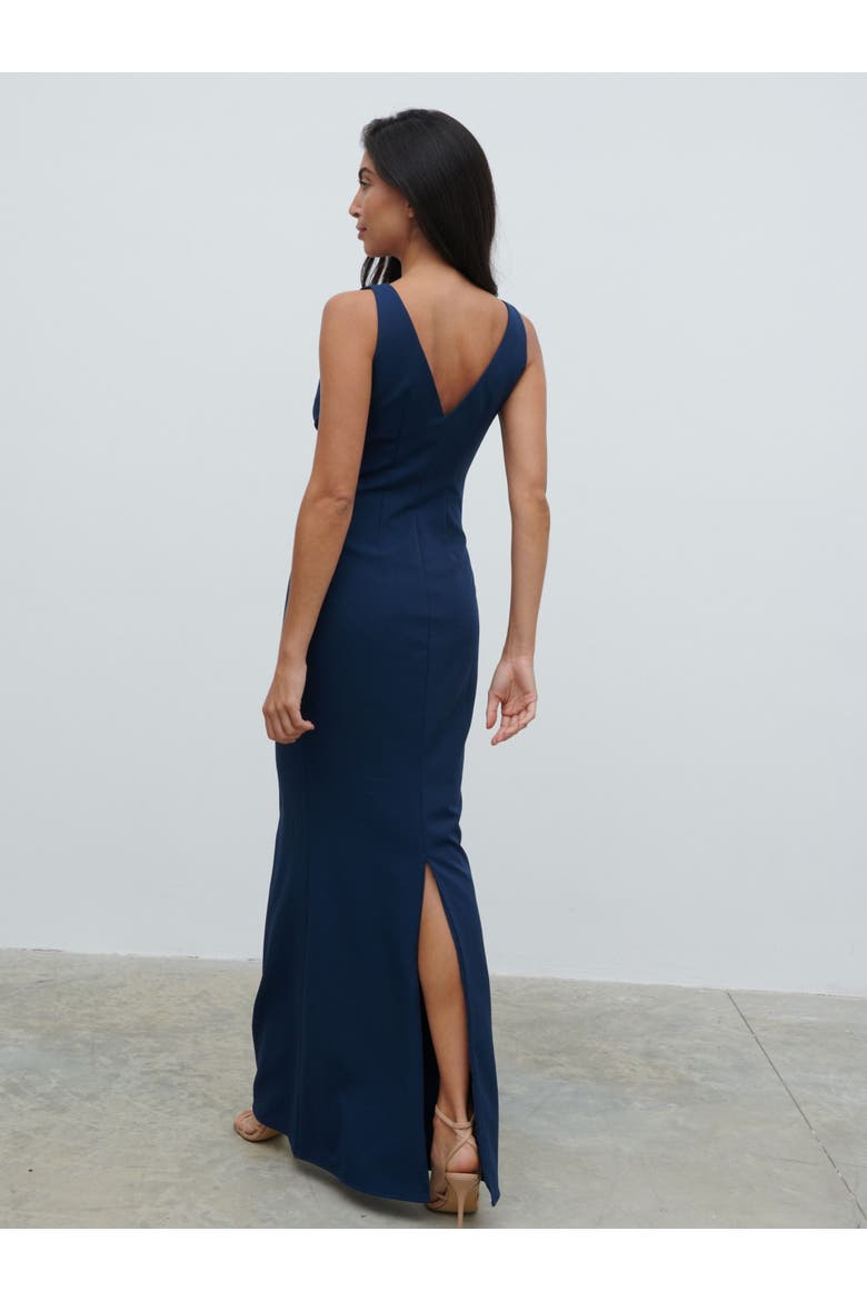 Esmee V-neck Crepe Maxi Bridesmaid Dress, Alternate, color, Navy