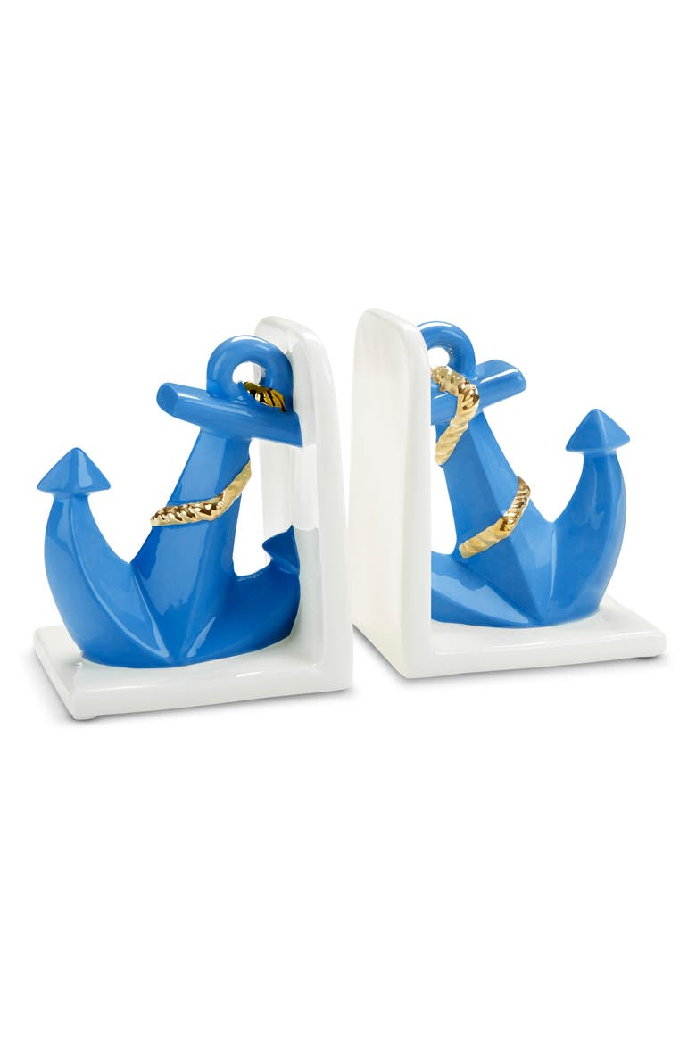 Set of 2 Ceramic Anchor Bookends, Alternate, color, WHITE/ LIGHT BLUE/ GREY