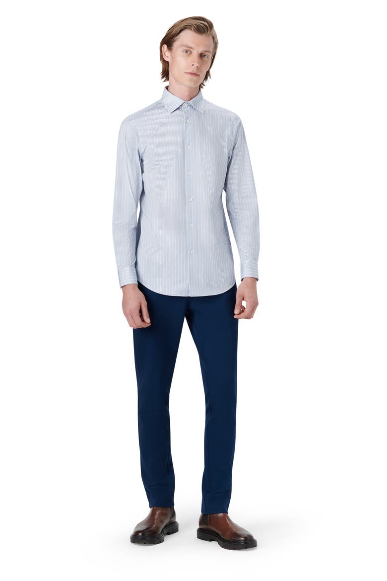 OoohCotton® Stripe Button-Up Shirt, Alternate, color, PLATINUM