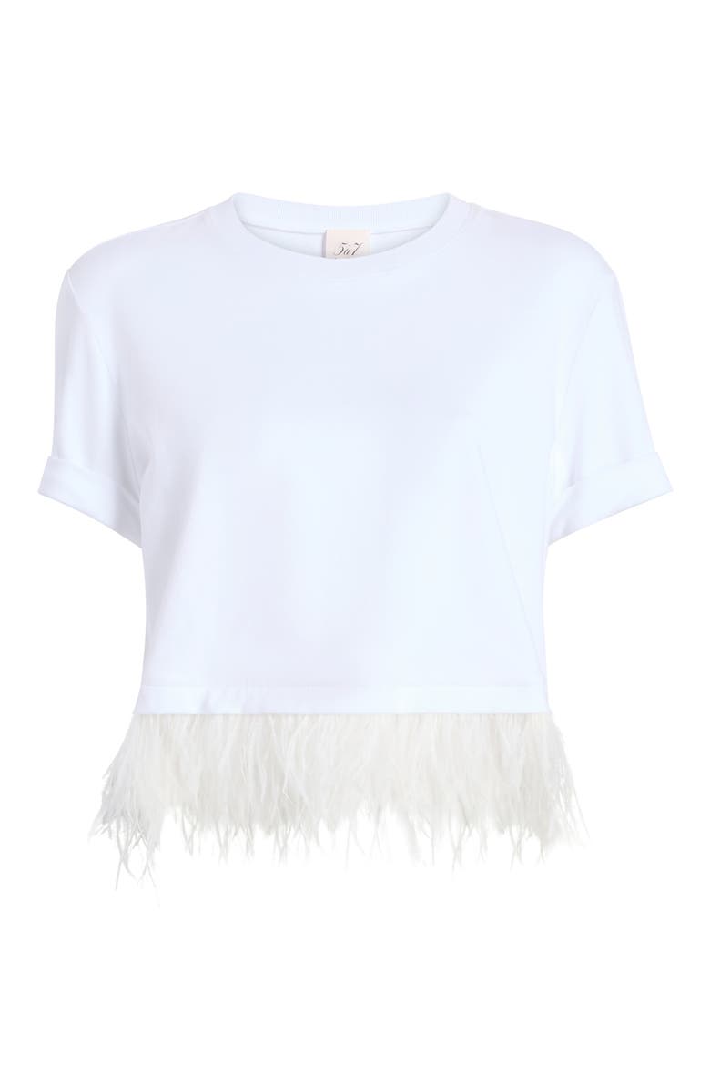 Feather Trim Crop T-Shirt, Alternate, color, WHITE