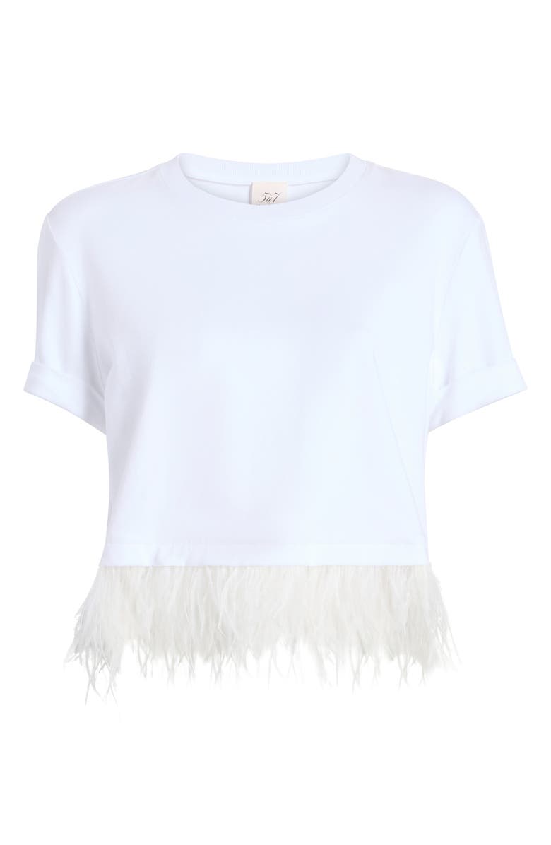 Cinq à Sept Feather Trim Crop T-Shirt, Alternate, color, White