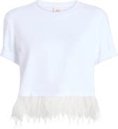 Cinq à Sept Feather Trim Crop T-Shirt