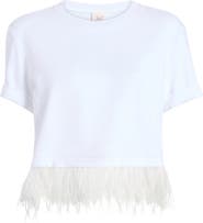 Cinq à Sept Feather Trim Crop T-Shirt