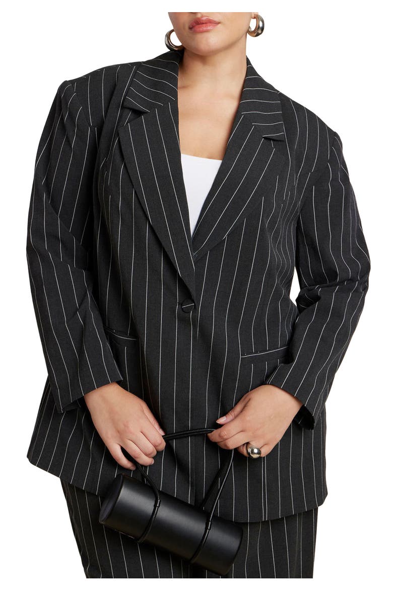 Oversized Pinstripe Blazer, Main, color, GREY AND WHITE