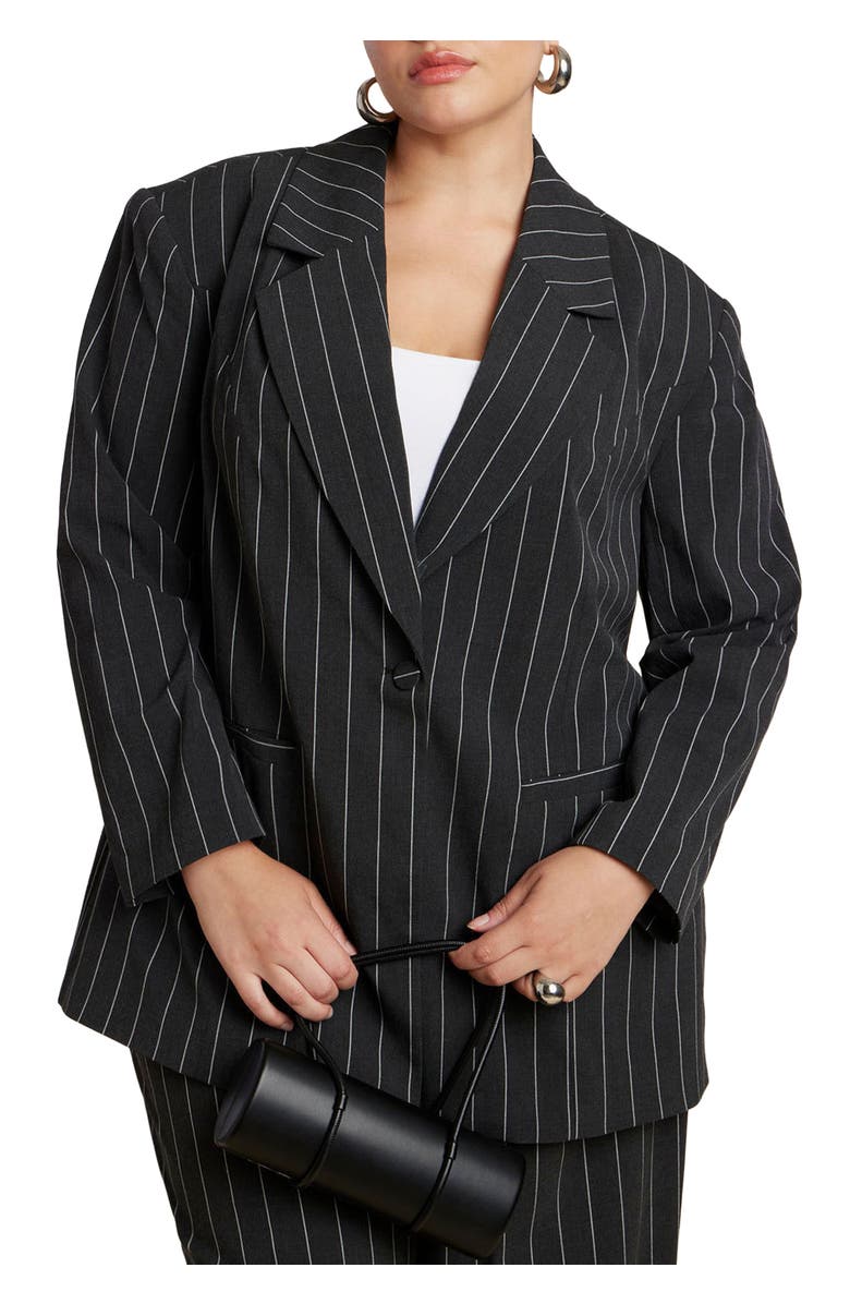 ELOQUII Oversized Pinstripe Blazer, Main, color, Grey And White Pinstripe