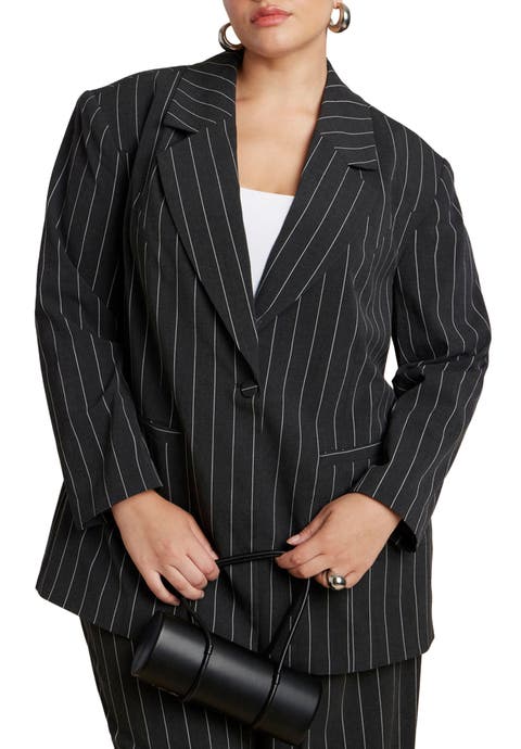 Oversized Pinstripe Blazer (Plus)