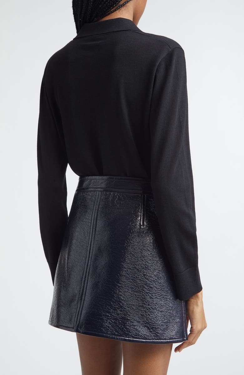 Courrèges Merino Wool Polo Cardigan, Alternate, color, Black