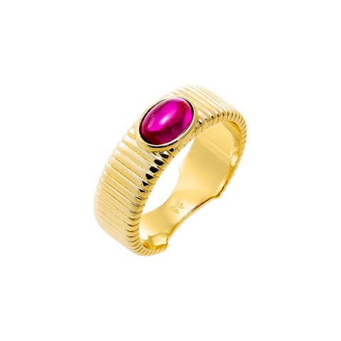 Colored Stone Ridged Band Ring