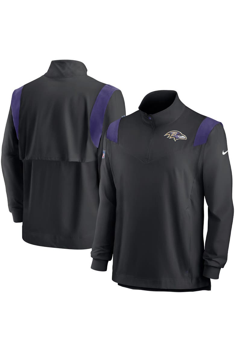 Men's Nike Black Baltimore Ravens Sideline Coach Chevron Lockup Quarter-Zip Long Sleeve Top, Main, color, Black