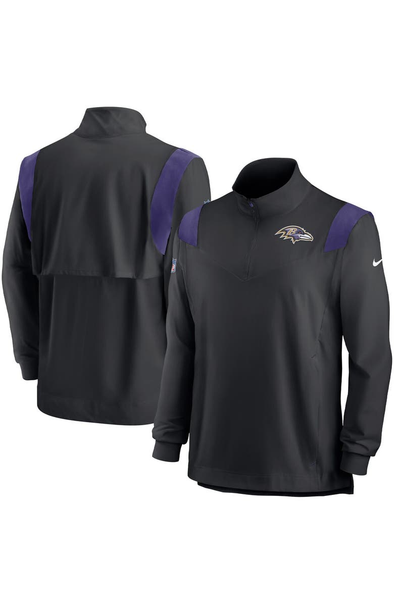 Nike Men's Nike Black Baltimore Ravens Sideline Coach Chevron Lockup Quarter-Zip Long Sleeve Top, Main, color,